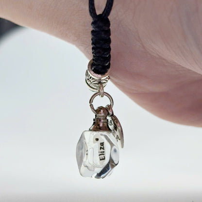 Personalized Name on Rice Bracelet with Long Crystal Vial Charm