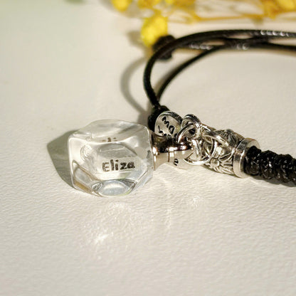 Personalized Name on Rice Bracelet with Long Crystal Vial Charm